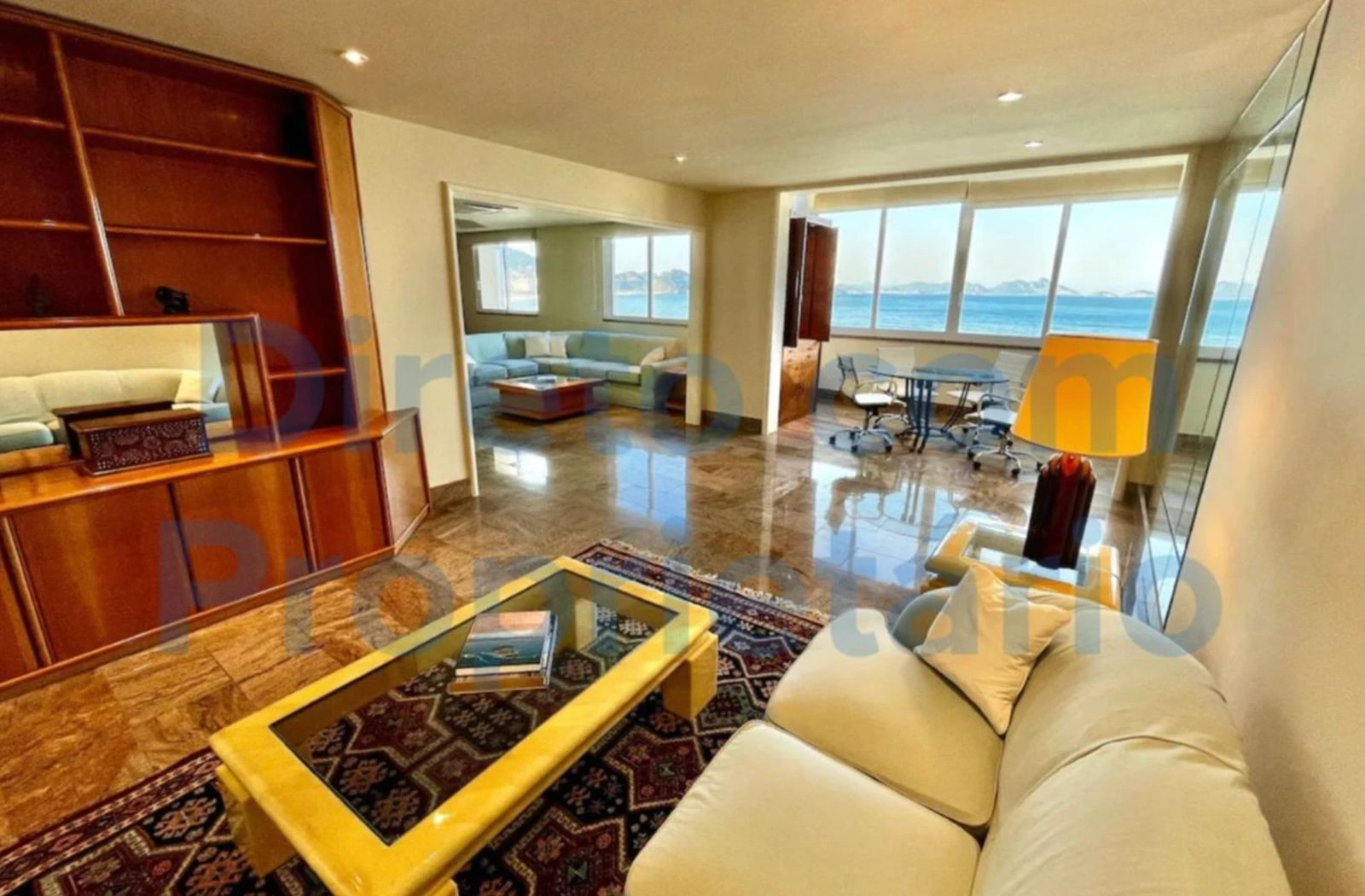 Apartment B Avenida Atlantica living and office area with ocean view