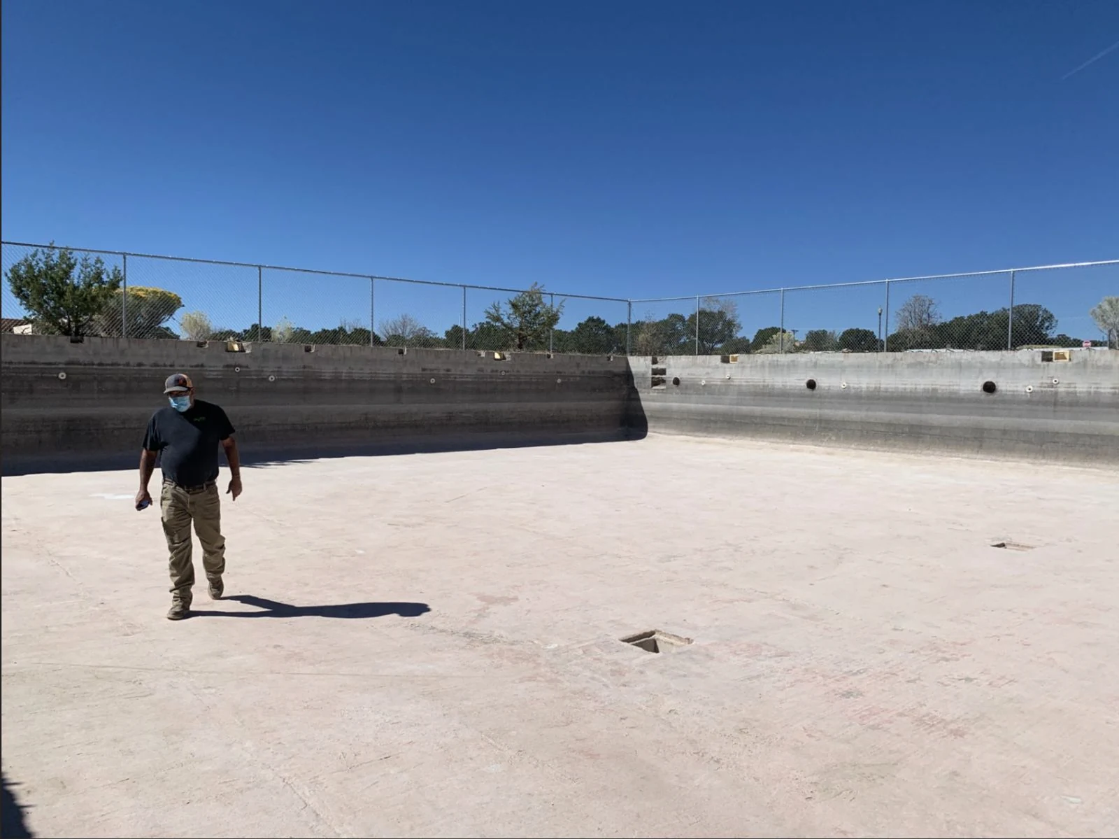 Water reservoir empty pool construction view