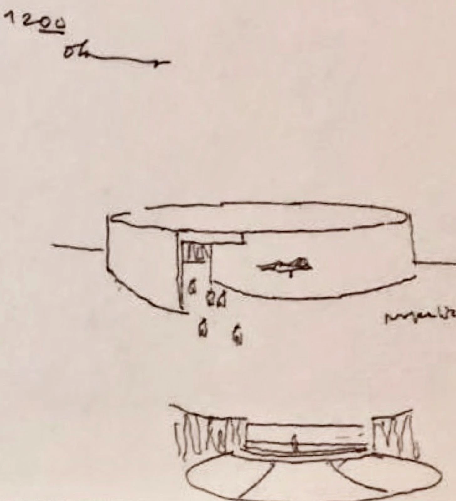 Oscar Niemeyer original sketch detail for New Mexico Academy